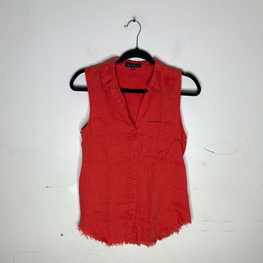 Velvet Heart Sleeveless Red Linen Blouse Top Size XS